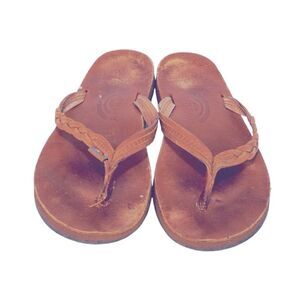 Rainbow Thin Braided Strap Brown Sandals, Small